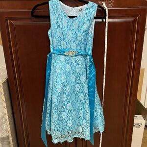 Elegant Blue Lace Kids Dress sleeveless turquoise size 14 girls party event